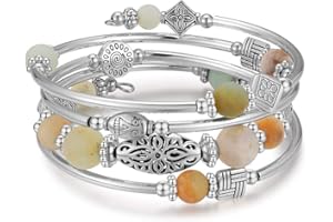 BULINLIN Layered Wrap Bangle Turquoise Bracelet - Bead Bracelet with Natural Agate Stone, Gifts For Women