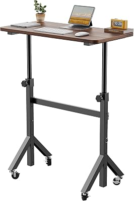 Bureau Debout réglable en Hauteur, 6 hauteurs jusqu'à 118 cm, 80 x 40 cm, Petit Bureau Mobile avec Pieds triangulaires, mobilité Fluide avec roulettes verrouillables, Table pour Ordinateur