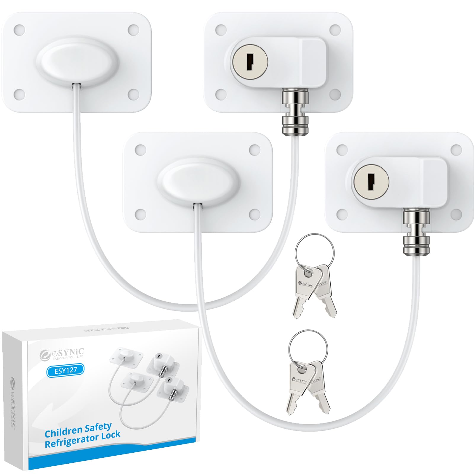 eSynic Baby Safety Cupboard Locks 2 Pack No Drilling Removable Baby Proof Drawer Locks Strong Adhesive Fridge Lock with Key Alloy Zinc Childproof Cabinet Locks Kitchen Door Locks for Child and Adult