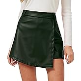 XinYangNi Women's Casual High Waisted Asymmetrical Hem A-line Plaid Faux Leather Dressy Wrap Skort Shorts