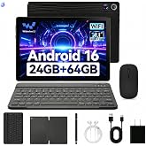Tablet, 10.1 Inch Android 16 Tablets with Keyboard,24+64GB, 1TB Expansion | Android Tablet Bundle with Mouse, Stylus, Leather Case, Dual Camera, Face Unlock, Widevine L1, WiFi6 BT5.4