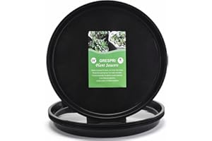 GRESPRI 18-Inch Glossy Black Plant Saucers (6-Pack) – Extra Large Drip Trays with Reinforced Ribbed Base for 10-15 Gallon Gro