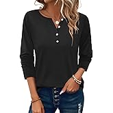 PGANDS Women's Long Sleeve Button Down T Shirts Scoop Neck Casual Tunic Tops
