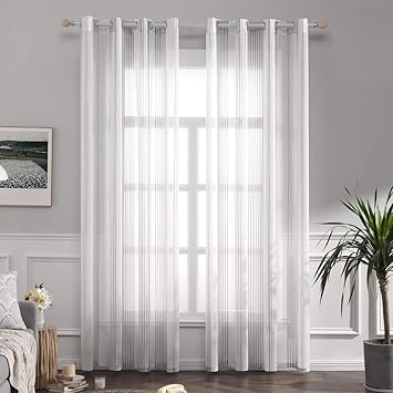 Miulee Lot De 2 Décorative Rideaux Voilage Imprimes Fenêtre Design Moderne Uni à Oeillets Décoration Pour Maison Salon Cuisine Chambre 140x260cm Fin