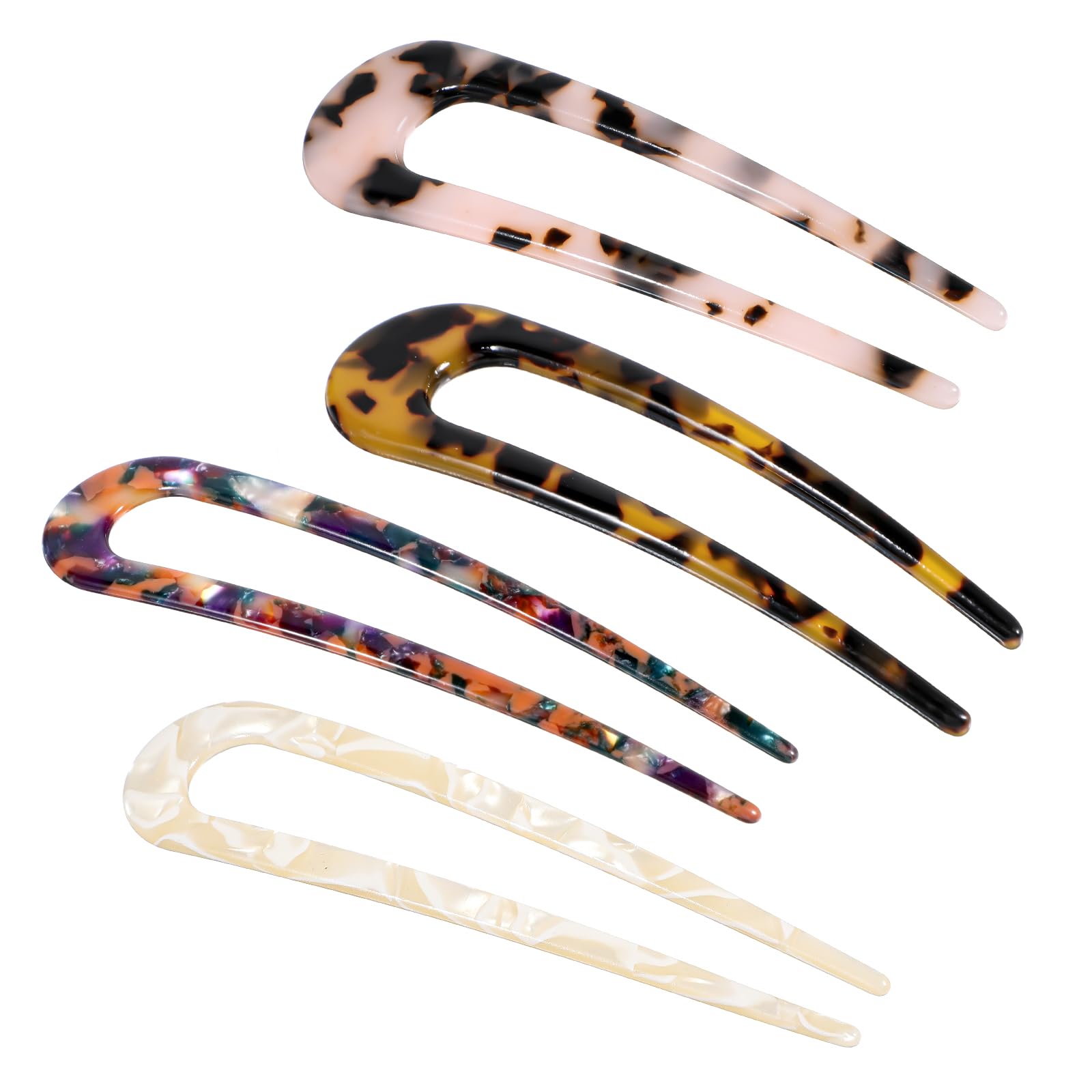 4 Pack French Hair Pin for Women U Shaped Hair Pins French Twist 2 Prong Updo Chignon Pin for Girls