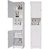 Viaozutis Tall Bathroom Cabinet, Storage Cabinet with 2 Doors & 2Drawer, with Ajustable Shelve, for Bathrooms, Kitchens,Entrances,Bedrooms(White)