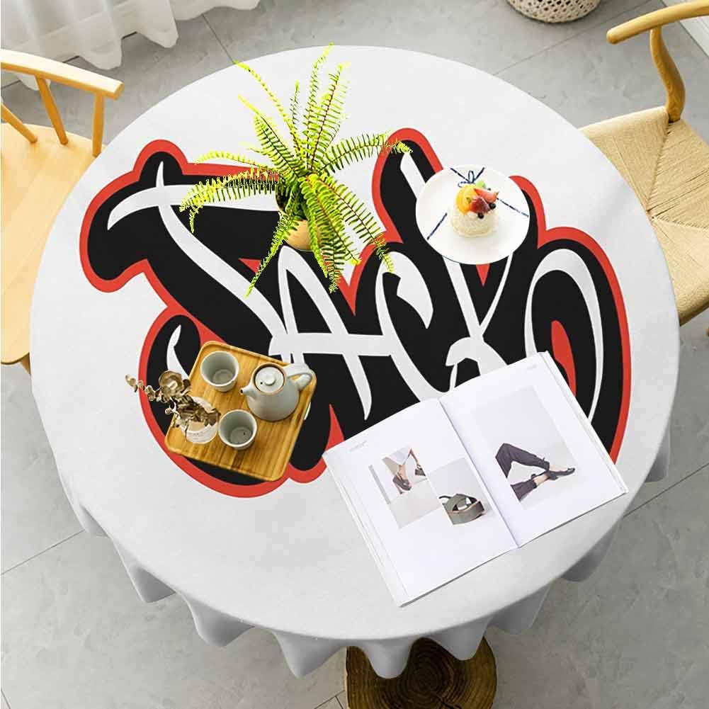 Jktown Jack Printed Tablecloth Graffiti Font Style Male Name Hip-hop Design Urban Modern Typography Wrinkle Free Round Tablecloth Diameter 45",Vermilion Black and White