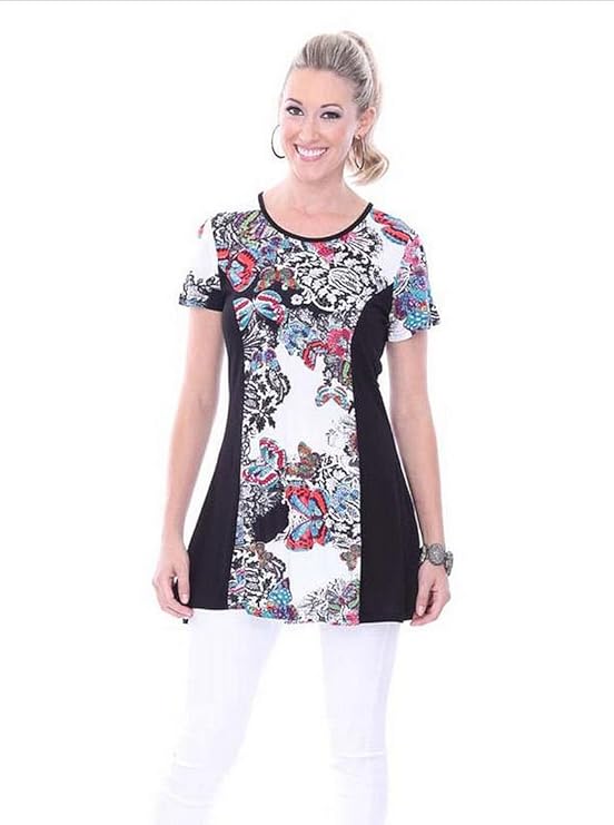 Parsley & Sage Women's Butterfly Short Sleeve Tunic Top (XL) at Amazon Womenâs Clothing store