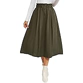 IDEALSANXUN Womens Corduroy Skirts Fall Winter High Waisted A Line Pleated Midi Skirt