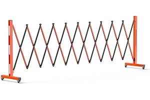 ECOEXPLORER Expandable Garden Fence, 9FT Portable Folding Barricade Gate Outdoor with 360°Casters,Retractable Fence with Reflective Sticker,Driveway Safety Barrier