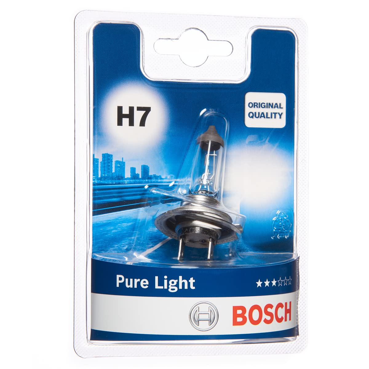 Bosch H7 (477) Pure Light Halogen Headlight Bulb, 12 V 55 W, Original Quality - Socket Type PX26d - 1 Replacement Car Light Bulb
