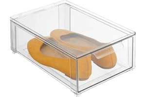 mDesign Plastic Closet Organizer Bin w/Pull Out Drawer - Shallow Stackable Storage for Closet - Organization for Shoes, Clothes, Bags, Totes, and Small Linens - Lumiere Collection - Clear