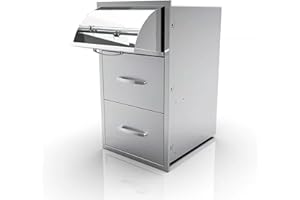 KODOM Outdoor Kitchen Stainless Steel Double Access Drawers with Paper Towel Holder Combo for Outdoor Kitchen Island or Grill Station（Overall Size: 17W x 30H x 21D Inch）