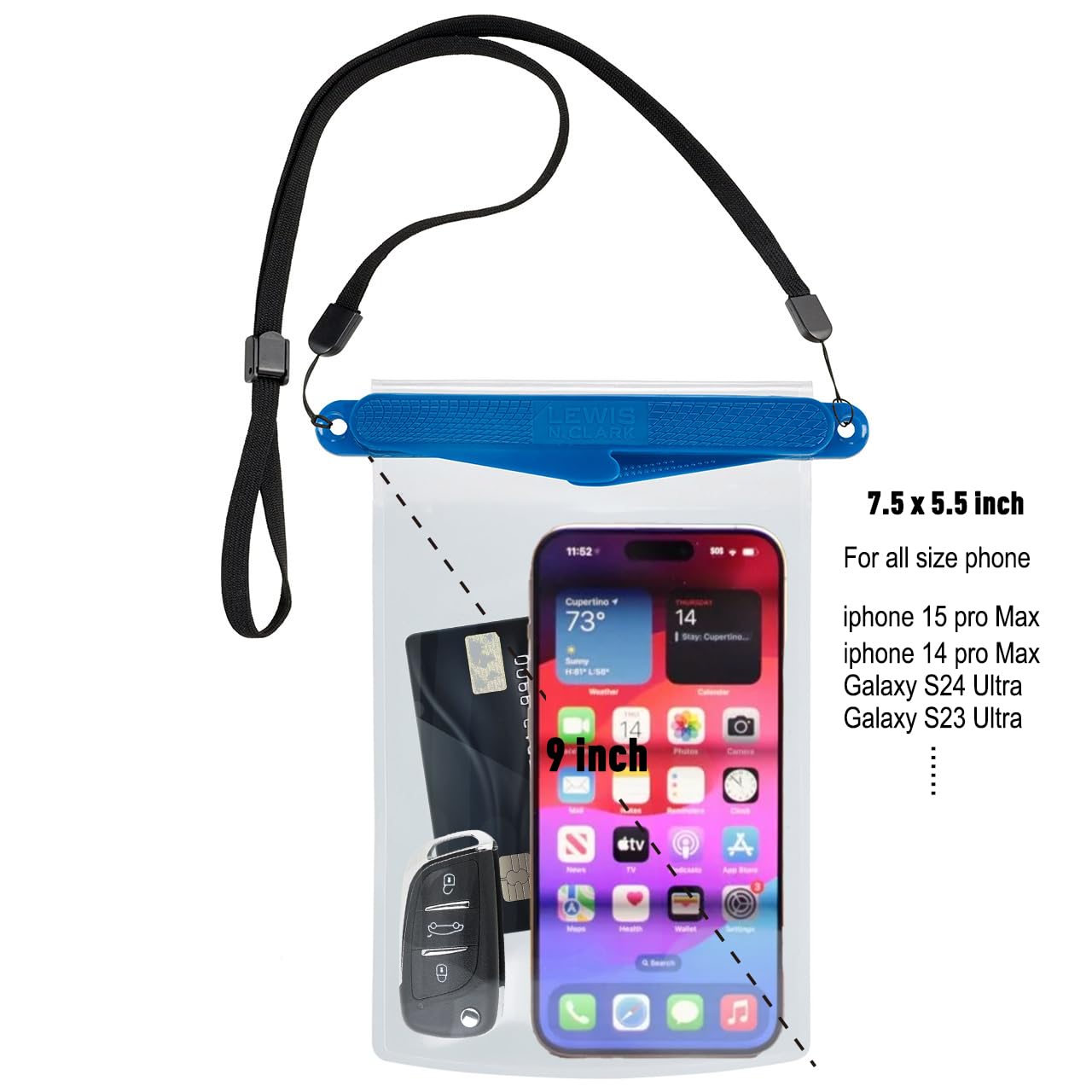 Lewis N. Clark for Cell Phone or Tablet, for Kayak, Canoe, Pool or Beach, Blue