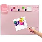 Silicone Craft Mat, Silicone Painting Mat, Silicone Art Mat with Cup & Brush Holders, Silicone Mats for Crafts, Multipurpose Silicone Art Mat for Painting, Art, Clay, Play Doh (20'' x 16'', Pink)