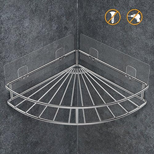 ODesign Adhesive Bathroom Shelf Corner Shower Caddy Basket Wall Mounted Storage Organizer for Kitchen Toilet SUS304 Stainless Steel - No Drilling