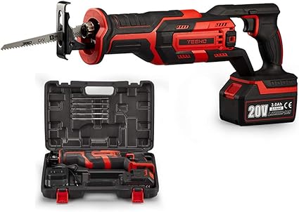 Scie Sabre Sans Fil Teeno 20v Scie Sabre A Batterie Scie Egoine Electrique Sans Fil 5 Lames De Scie Avec 3ah Batteries Boite En Plastique Amazon Fr Bricolage