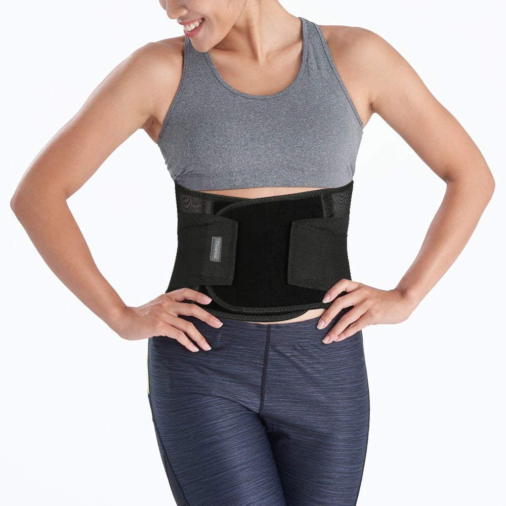 Fivanus Stabilizing Lumbar Lower Back Brace Support Belt with Dual Adjustable Straps for Men and Women, Black, Regular(31\