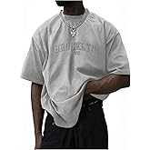 GORGLITTER Men's Oversized T Shirt Letter Graphic Short Sleeve Drop Shoulder Crewneck Tee Tops
