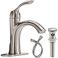 BATHLAVISH Bathroom Faucet Brushed Nickel Single Handle One Hole Vanity Satin Sink with Pop Up Drain Assembly Bath with Overflow Stream Basin Mixer Tap Lavatory Commercial Supply Line