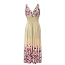 Plum Feathers Exotic Print Smocked Waist Maxi Dress Plus & Regular Sizes Wild Flowers Cream 3X