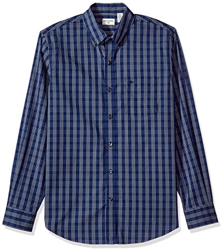 Dockers Men's Comfort Stretch Soft No Wrinkle Long Sleeve Button Front Shirt, Medieval Blue Plaid, Medium