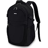 ECOHUB Travel Backpack for Men Women, 17.3 inch Suspended Laptop Backpack, Fashion Water-Resistant College Computer Bookbag, 28L Personal Item Bag with 12 Pockets for Causal, Work, Black