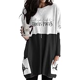 NOVEPT Womens Shirt with Pocket, Casual Gift Tunic Tops, Color Block Long Sleeve T-Shirt Dress for Women