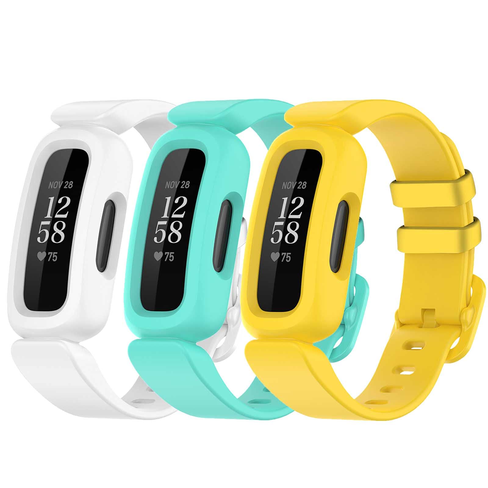 TopPerfekt Straps Compatible with Fitbit Ace 3 for Kids, Soft Silicone Waterproof Bracelet Accessories Sports Watch Strap Replacement for Fitbit Inspire 2/Ace 3 Boys Girls (3-White,Lake blue,Yellow)