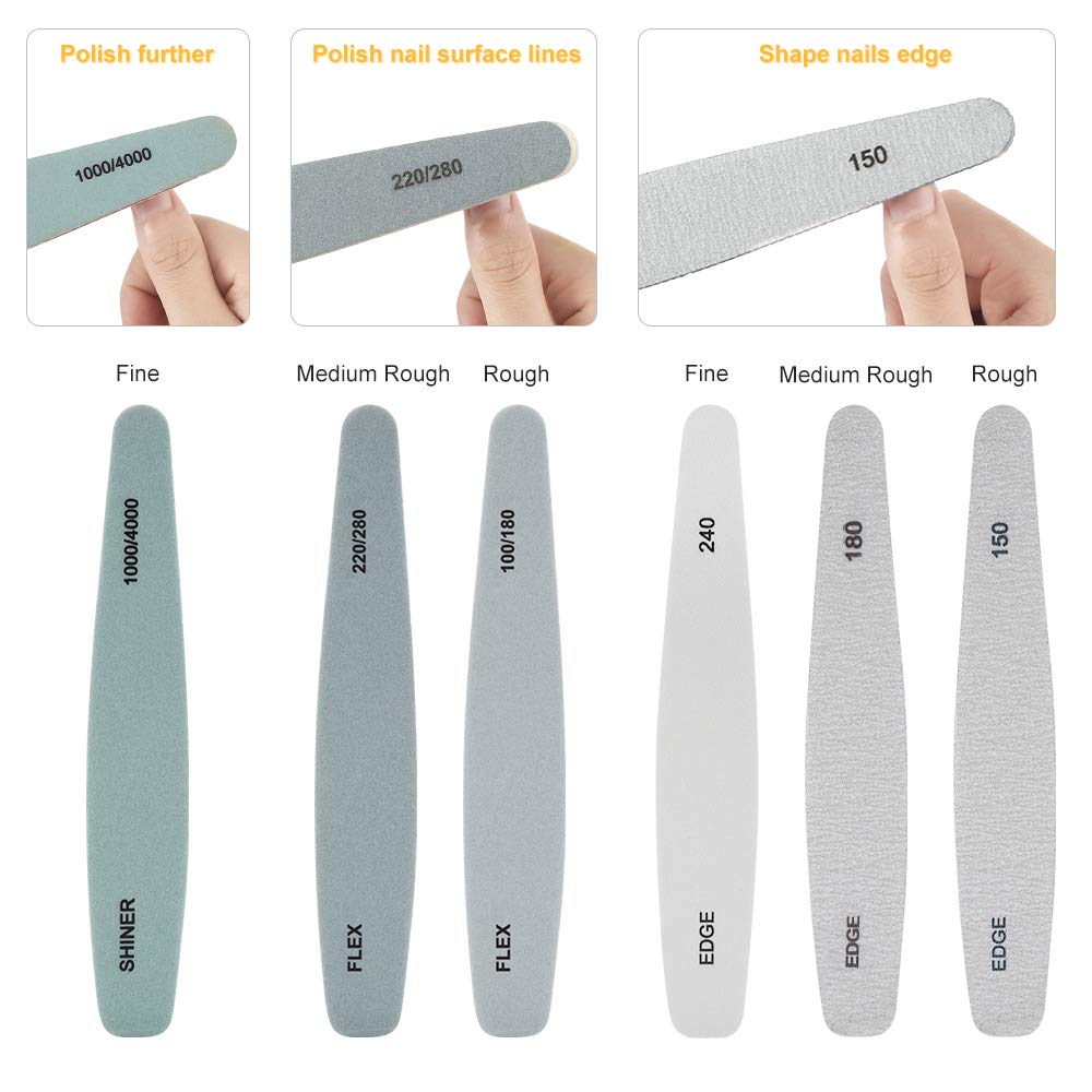 Nail Files and Buffers, Cuticle Pusher Stainless Steel & Cuticle Peeler Scraper, Professional Manicure Tools Set Gel Nail Polish Remover for Acrylic Nails by Tecanne : Beauty