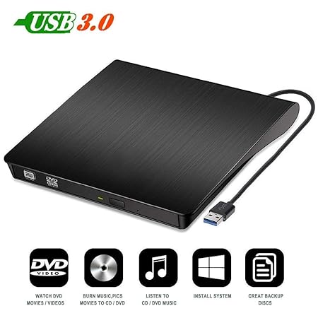 higadget Portable External CD Drive USB 3.0 Portable Slim External DVD Drive, External DVD CD Drive & CD DVD +/-RW Writer/Rewriter/Player High Speed Data Transfer for Desktop and