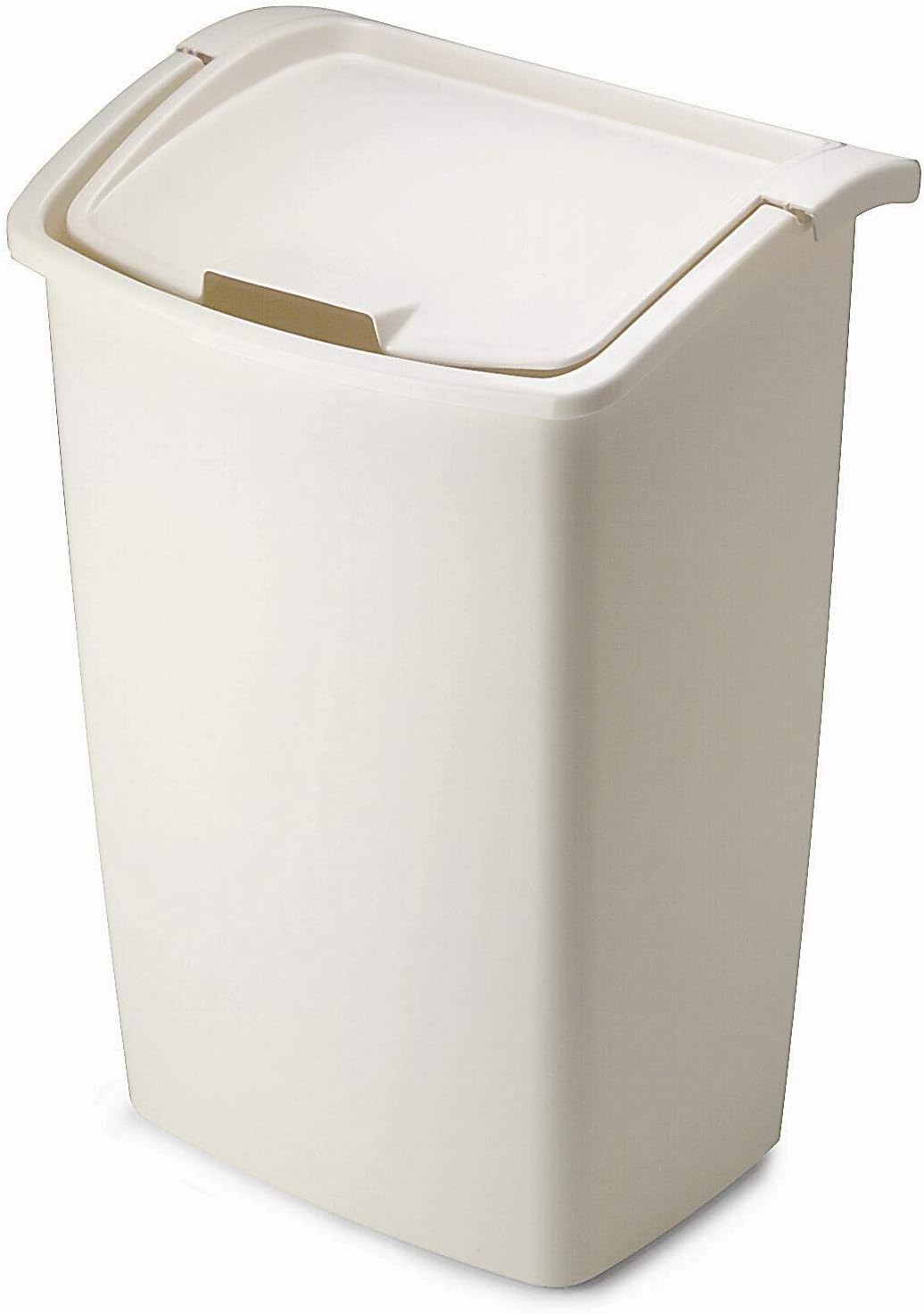 Rubbermaid FG280300BISQU Dual-Action Swing Lid Trash Can for Home, Kitchen, and Bathroom Garbage, 11.25 Gallon, Off-White Bisque, 45-quart, Tan