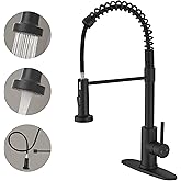 VOTON Black Kitchen Faucet with Pull Down Sprayer Pull Out Kitchen Sink Faucet Stainless Steel Commercial Spring Farmhouse faucets for Kichen Sink Camper Laundry Utility Rv Bar Sink Faucet