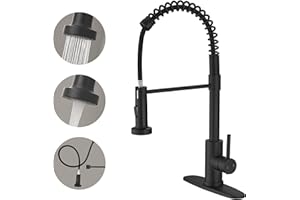 VOTON Black Kitchen Faucet with Pull Down Sprayer Pull Out Kitchen Sink Faucet Stainless Steel Commercial Spring Farmhouse faucets for Kichen Sink Camper Laundry Utility Rv Bar Sink Faucet