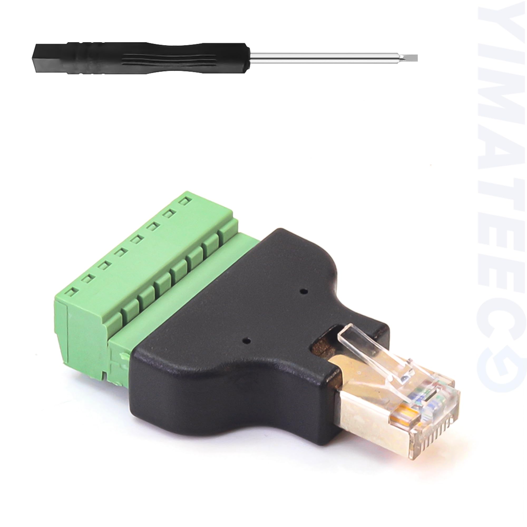 YIMATEECO RJ45 Screw Terminal Adapter, RJ45 8P8C Male to Screw Terminal Block 8 Pins Screw Terminal Block Converter Block Plug CCTV/DVR Ethernet Connector LAN Network Plug (RJ45 Male, 1PC)