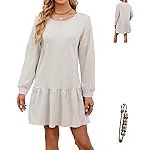 Yazinie Womens 2026 Long Sleeves Crewneck Rib Knit Patchwork Sweatshirt Dress Casual Sporty Mini Dresses