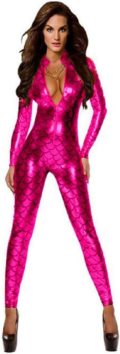 GGTBOUTIQUE Ladies Metallic Fish Scales Pattern Jumpsuit Catsuit Playsuit Bodysuit Club Wear Fancy Dress Costume
