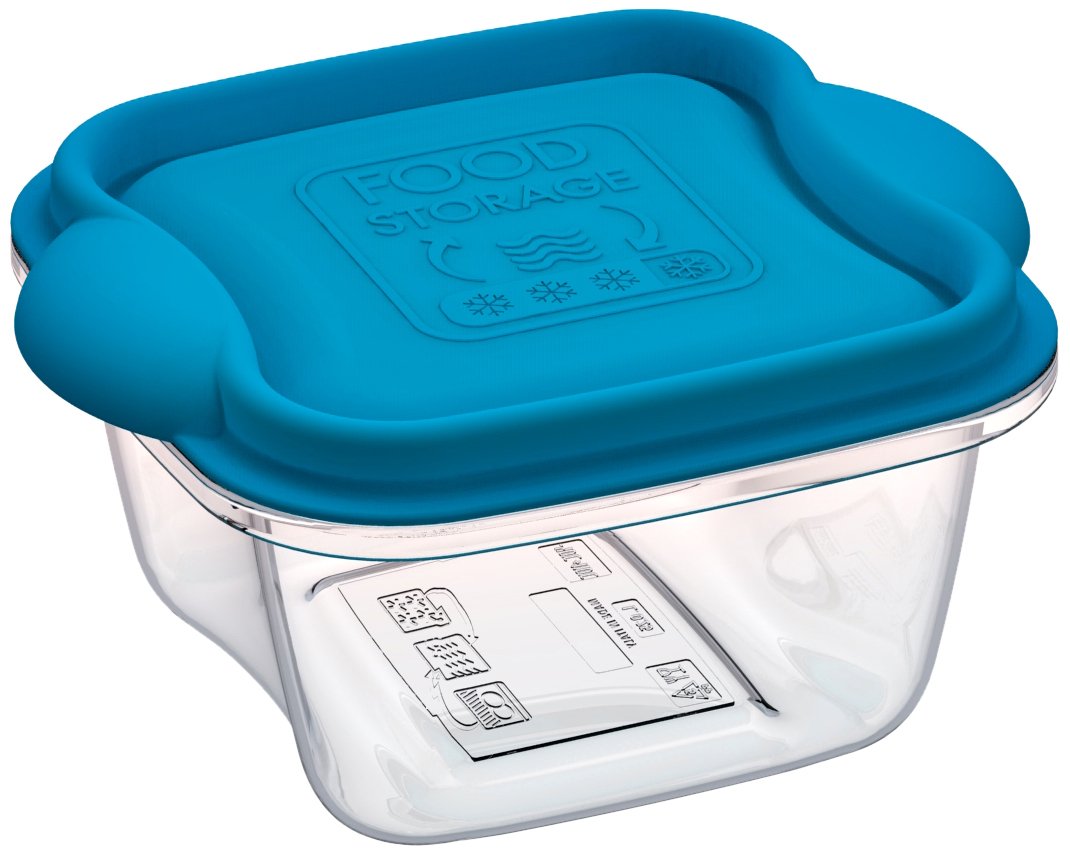 Mongarid Squared Shape Food Containers, 0.25 Liters, Transparent/Blue, L 0.25