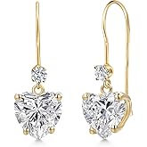 Gem Stone King 4.13 Cttw IGI Certified Lab Grown Diamond in 14K Yellow Gold Earrings for Women | Heart Shape Center Diamond 2.00 Ct | E-F Color | VS1-VS2 Clarity