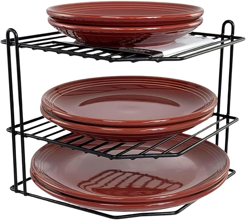 Buckingham 3 Tier Corner Plate Rack Black 23 cm Storage Organiser
