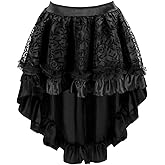 Charmian Women's Steampunk Retro Gothic Vintage Satin High Low Skirt with Zipper