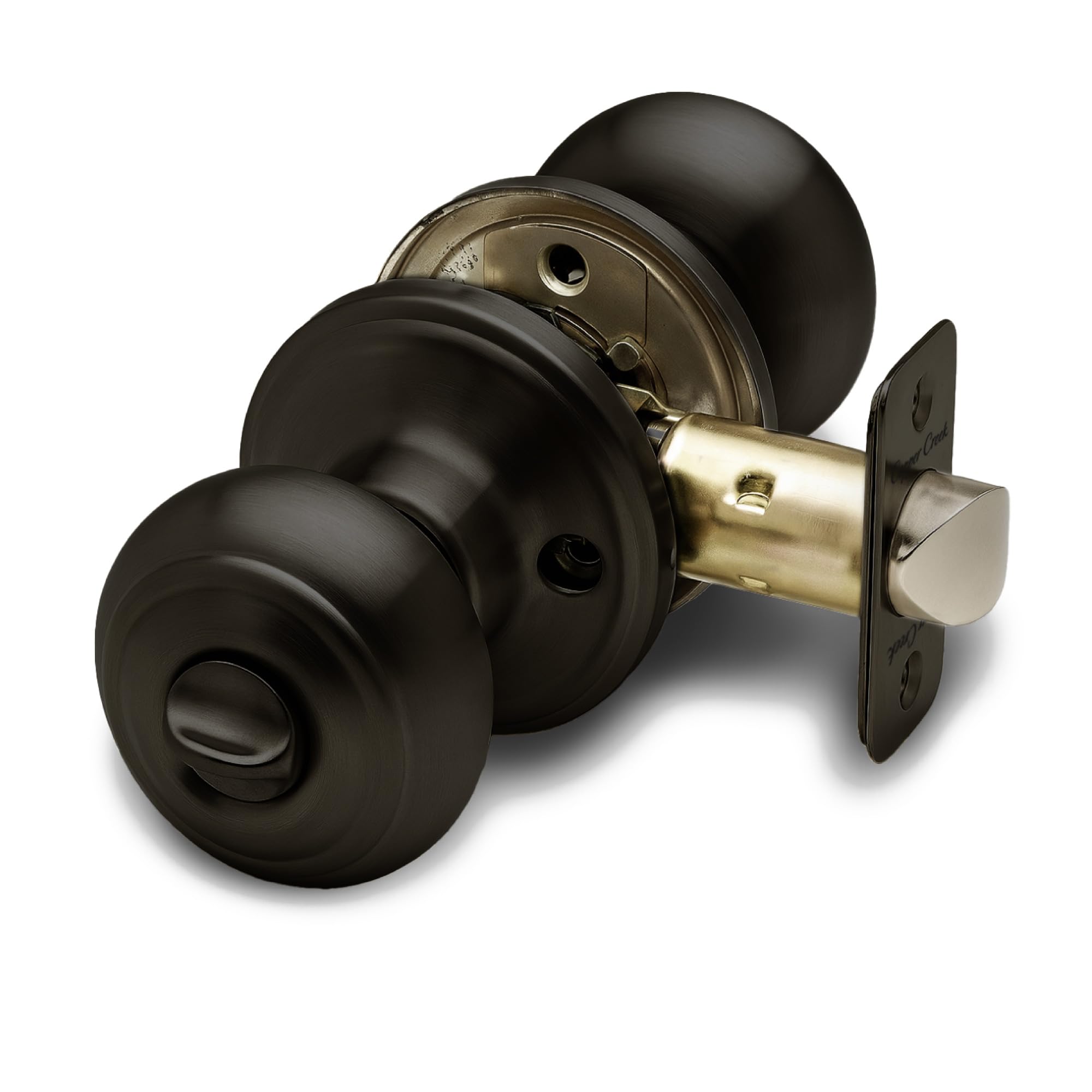Copper Creek Tuscan Bronze Door Knobs - Round Colonial Knob with Privacy Locking Function for DIY - 1 Pack - Fits All Standard Doors - Lockable Door Knob for
