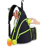sportsnew Pickleball Sling Bag with Fence Hook/Paddle &amp; Ball Compartments | Phone Pocket, Waterproof, Reversible Sling Strap, Breath Back Panel, 24L Large Capacity for Men Women Court &amp; Daily Use