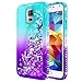 Galaxy S5 Case with Tempered Glass Screen Protector for Girls Women Kids, NageBee Glitter Liquid Sparkle Bling Floating Waterfall Shockproof Durable Cute Case for Samsung Galaxy S5 -Aqua/Purple
