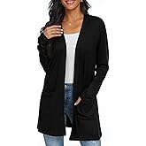 Womens Casual Lightweight with Pocketes Long Sleeve Open Front Cardigan