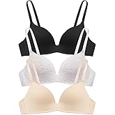 Eleplus 3 Pieces Lightly Lined Wireless Bras for Women Comfy Plunge T Shirt Bra Pack