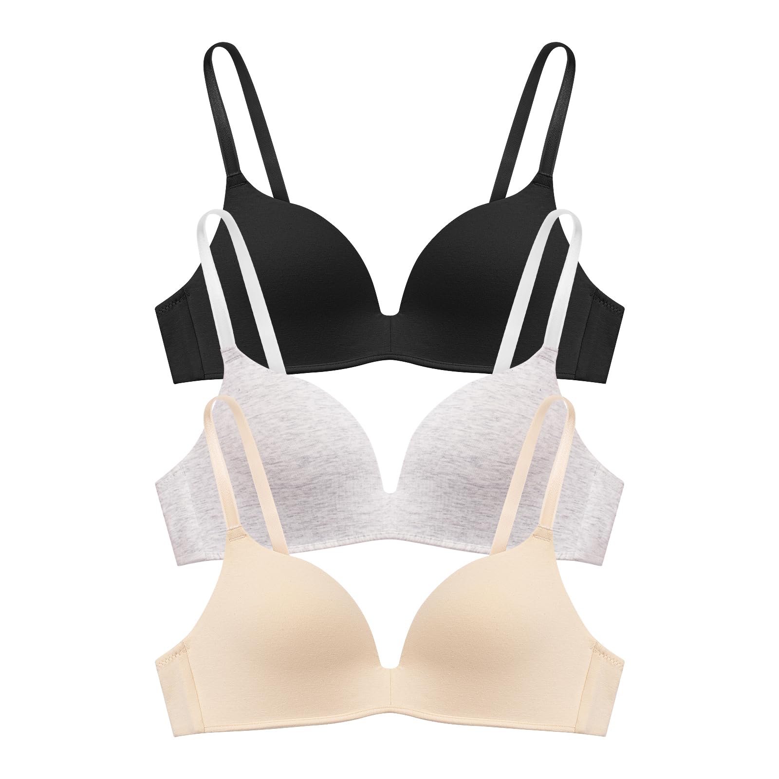 Photo 1 of Eleplus 3 Pieces Lightly Lined Wireless Bras for Women Comfy Plunge T Shirt Bra Pack (Mixcolor2,30A)
