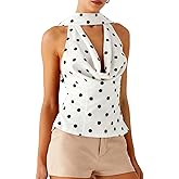 Women Y2K Camisole Draped Front Polka Dot Spaghetti Strap Halter Scarf Sleeveless Backless Slim Fit Tops Streetwear