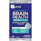 Qunol Brain Health Memory Plus, Magnesium L-Threonate & Citicoline, Clinically Tested Ingredients to Improve Memory, Focus, Attention and Productivity, 60 Count (Pack of 1)