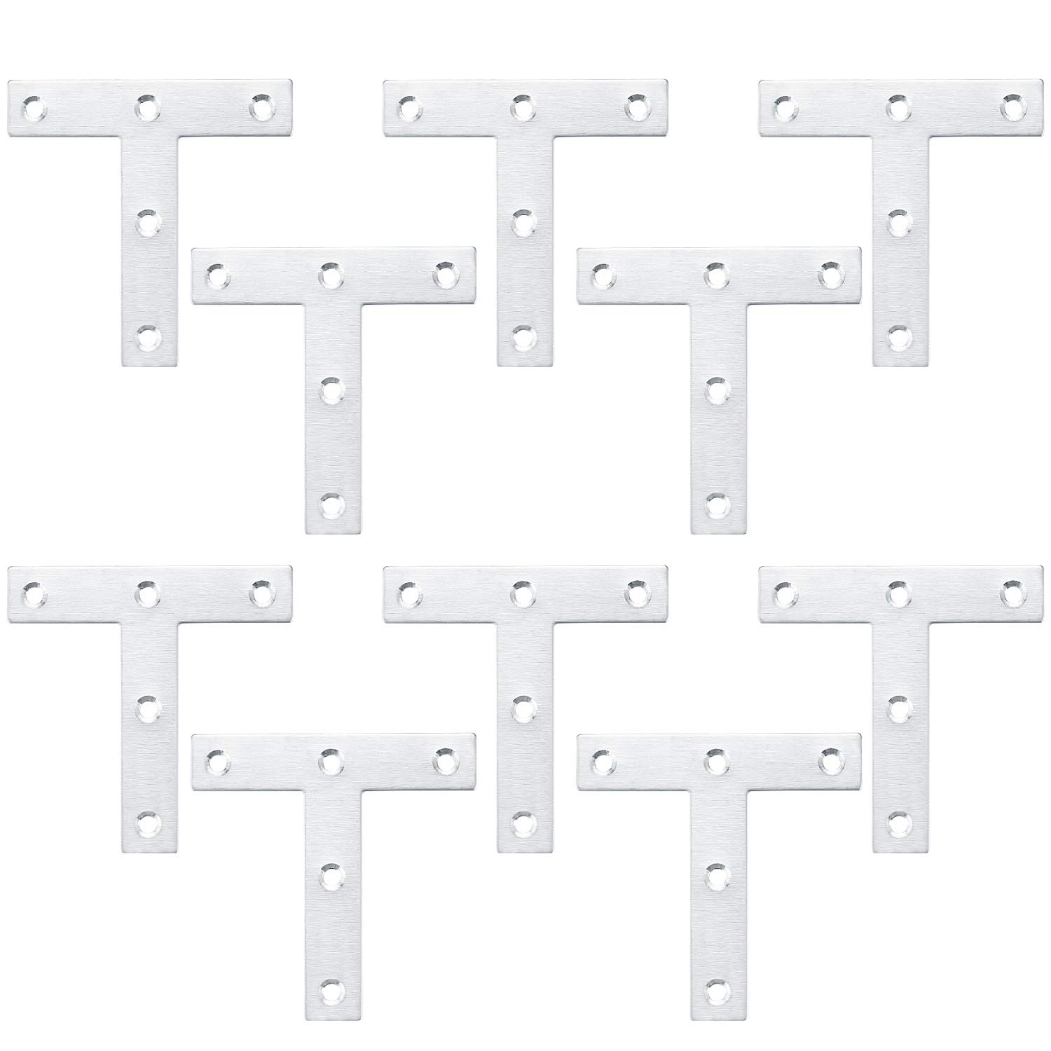Xiaheipi T Shaped Brackets, T Shaped Repair Plate, Corner Stainless Steel Angle Brackets Braces, Straight Flat Fixing Mending Plates for Repair Fixing Joining Furniture(10 Pcs, 80x80x1.5mm)